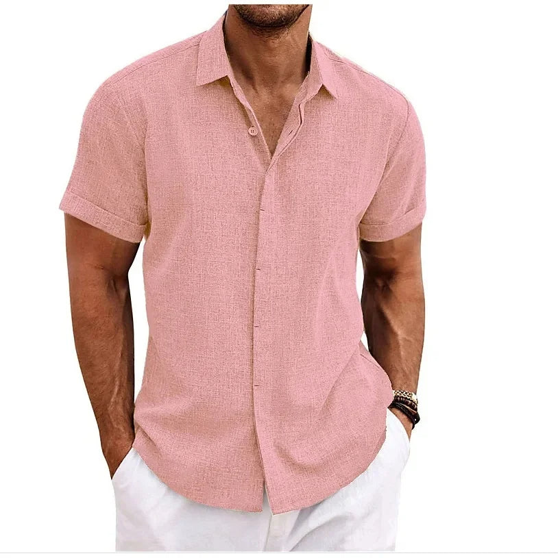 Breathable Cotton Linen Blend Short Sleeve Shirt