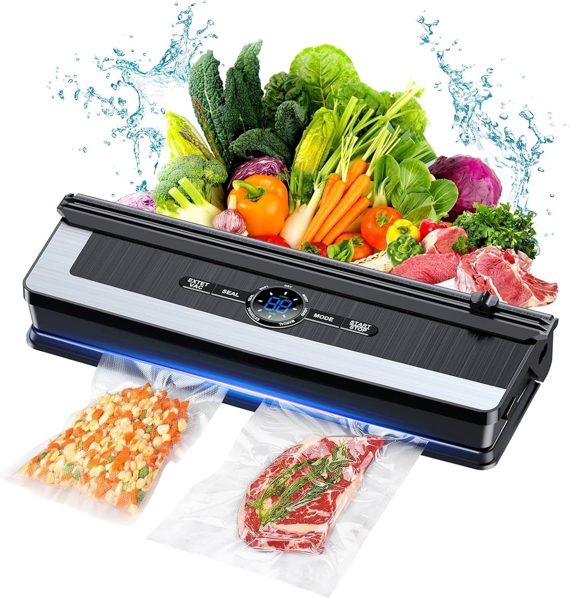 Davy | Professional 8-in-1 Vacuum Sealer | Integrated Precision Cutter | Modes for Dry & Moist Foods | Airtight LED Sealing System | Includes 15 Vacuum Bags