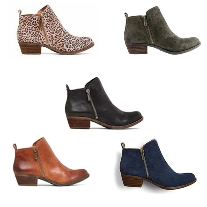 Women's Vintage Side-Zip Heeled Ankle Boots