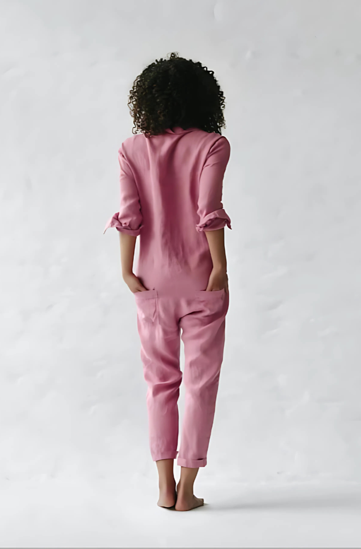 Women's Relaxed Linen Jumpsuit with Pockets