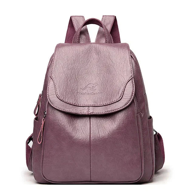 Davy | Women's Leather Backpack with Flap Top