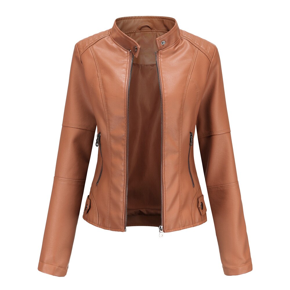 Luxurious Leather Jacket with Mao Collar