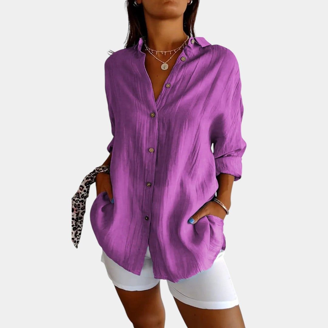 Textured Cotton Linen Button Front Shirt