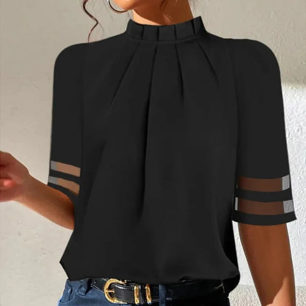 Elegant Mock Neck Pleated Blouse