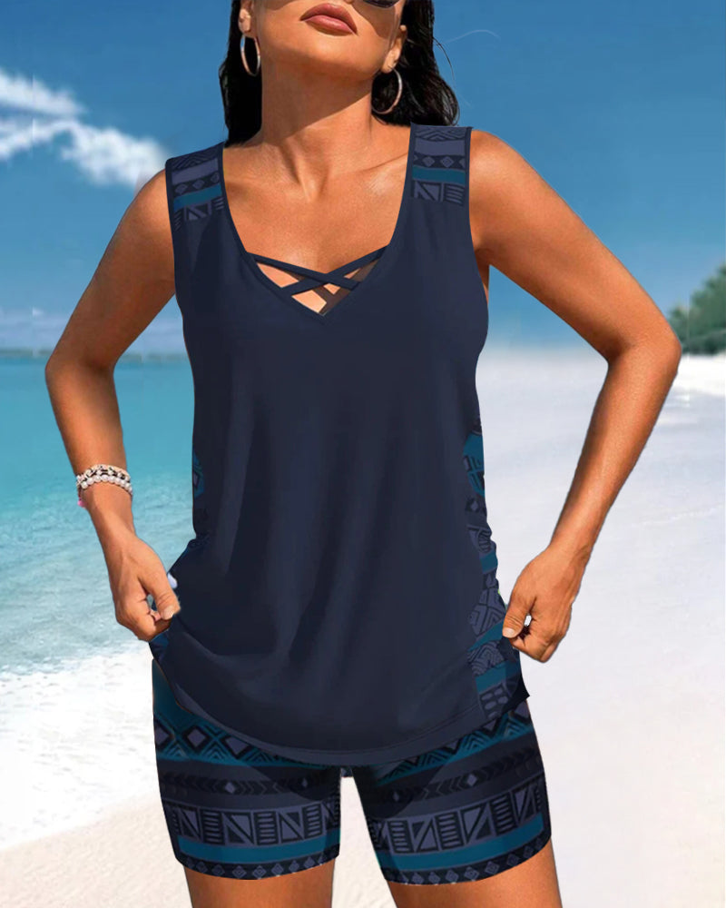 Comfortable Cross-Neck Tankini Set
