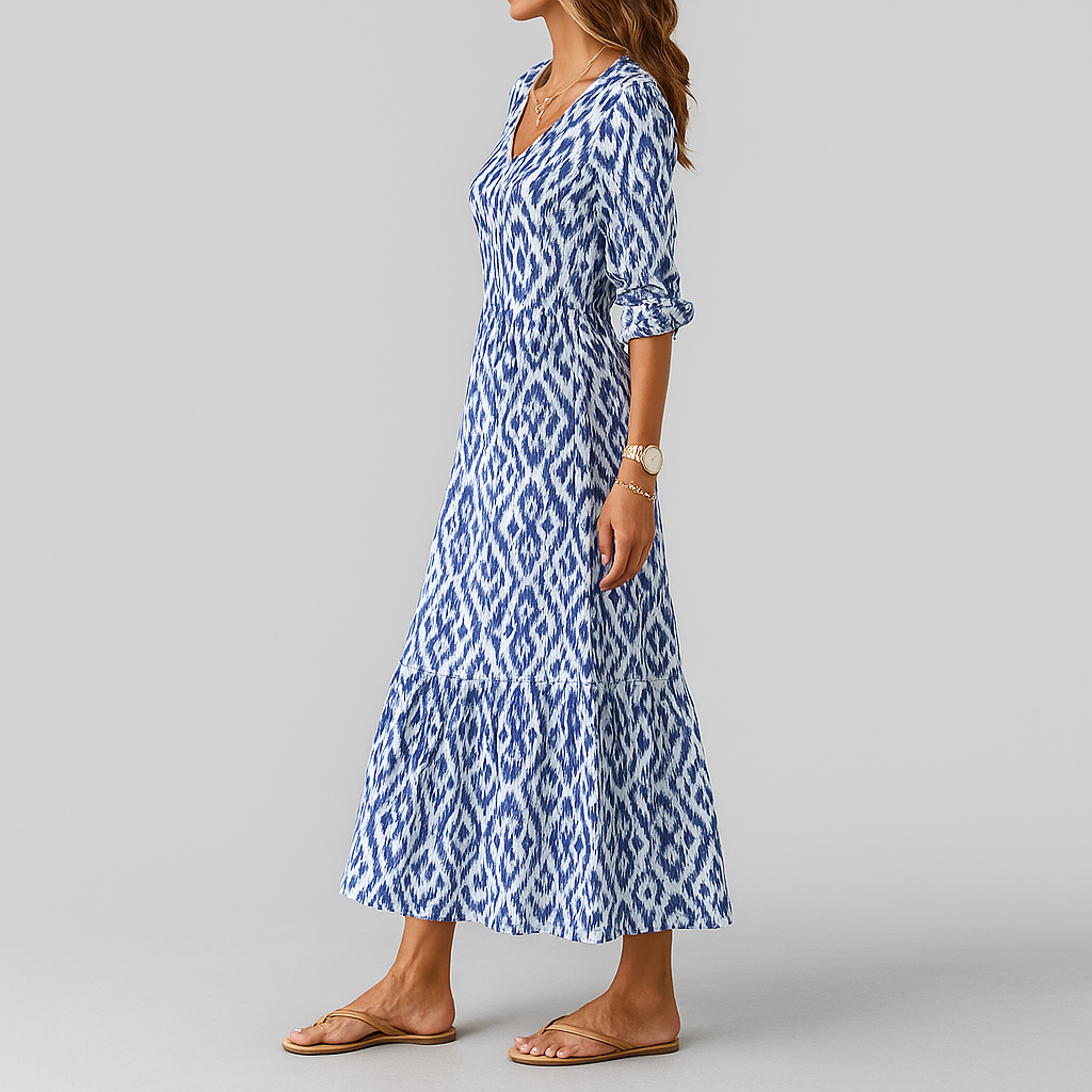 Women's Boho Tiered Ikat Maxi Dress