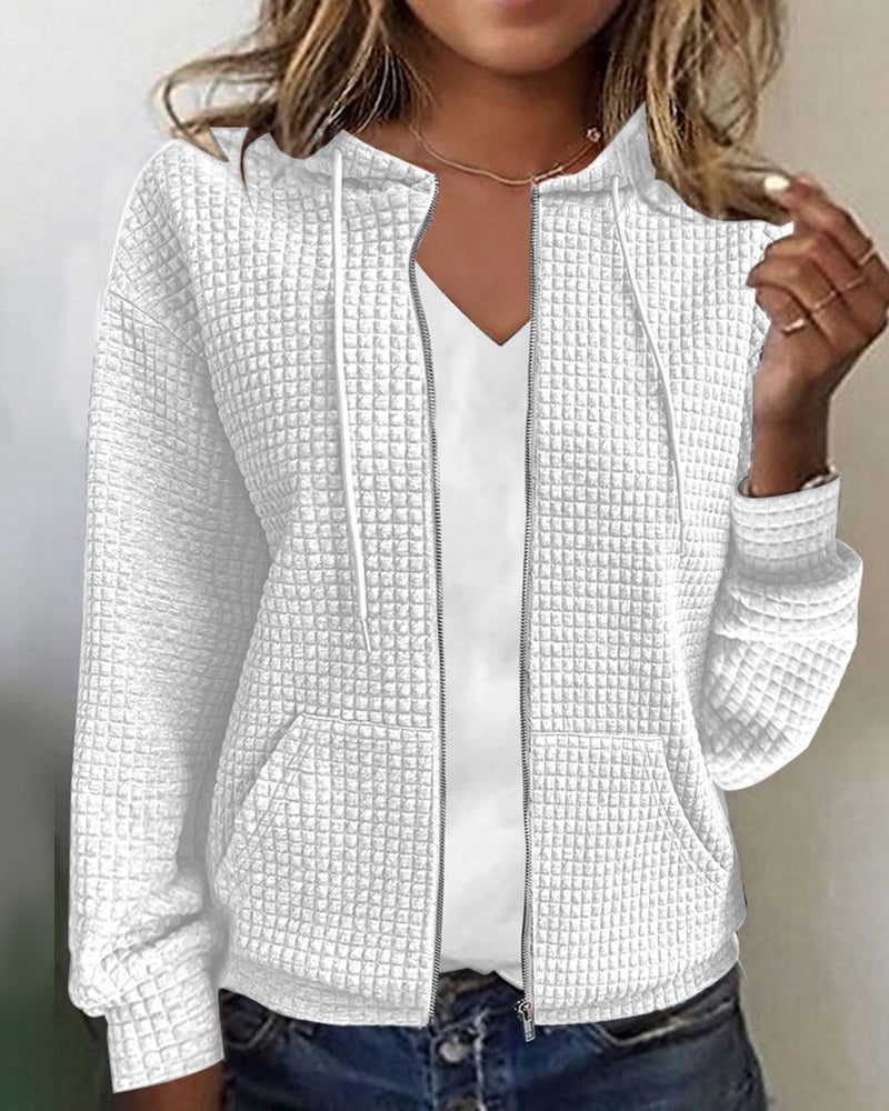 Waffle Knit Zip Hoodie for Women