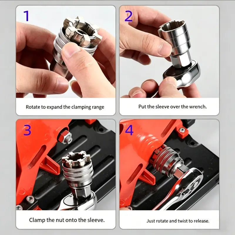 Universal Socket Wrench, Adjustable Multi-Function Tool for 3/8 Inch Drive