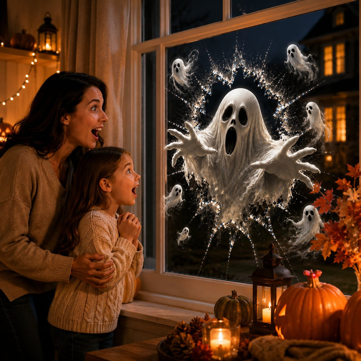 2026 Halloween Window Decals – 3D Crack Glass Spooky Decorations for a Haunted Halloween Scene