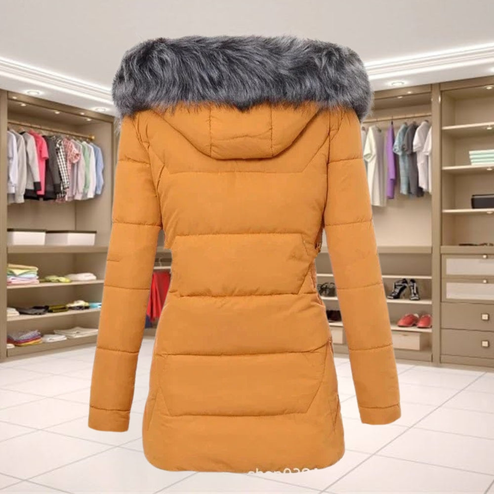 Elegant Long Sleeve Coat with Fur Collar