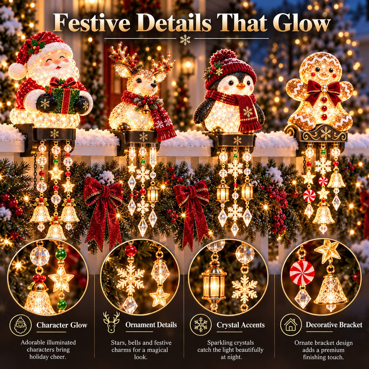 Christmas Porch Railing Lights – 4 Festive Character Designs