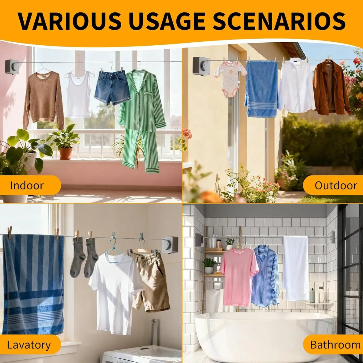 55%OFF TODAY Retractable Stainless Steel Clothesline – Dry More, Save Space