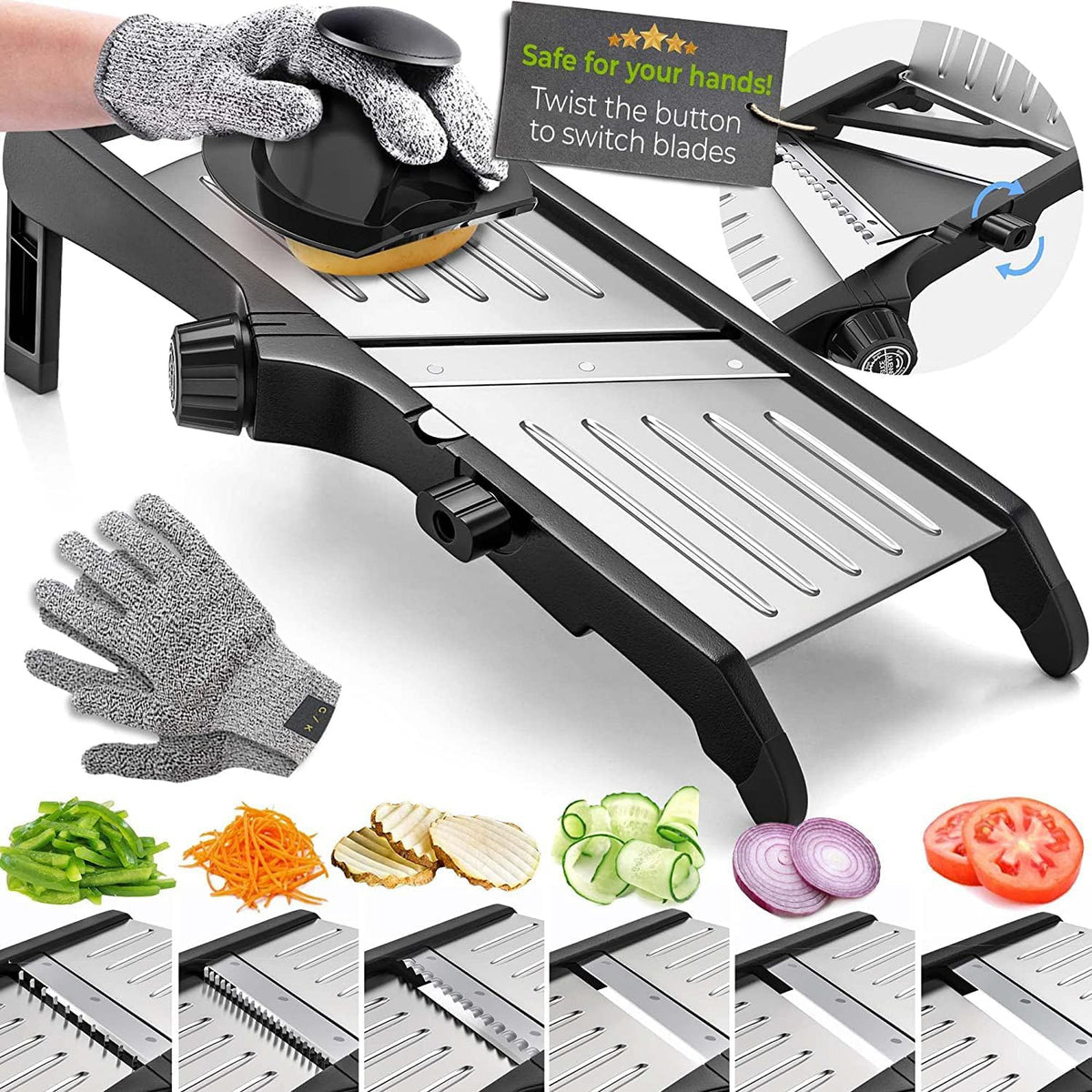 Adjustable Mandoline Slicer with Safety Gloves