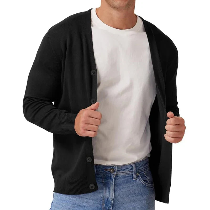 Men's Casual Long-Sleeved V-Neck Knit Cardigan