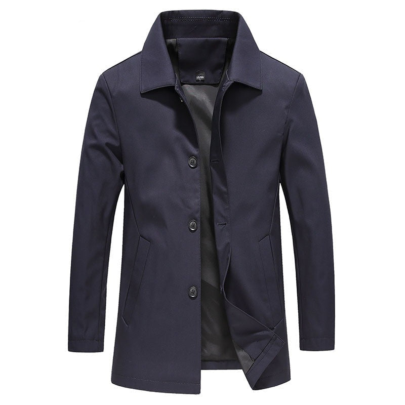 Men's Windproof Solid Colour Long Jacket