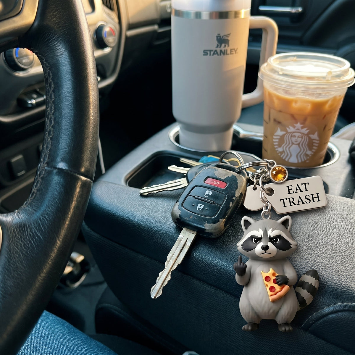The "Zero F*cks" Trash Panda Keychain & Poem Set | Ultimate Dumpster Fire Survival Gift