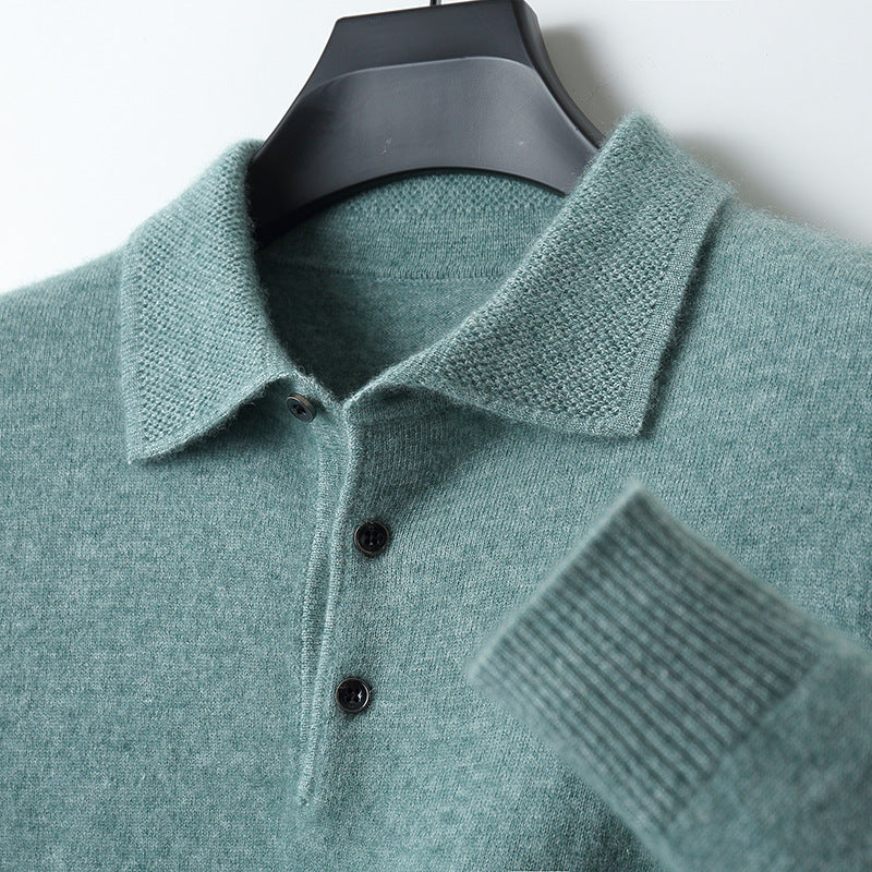 Cashmere Merino Wool Long Sleeve Polo Shirt - Stockholm Style