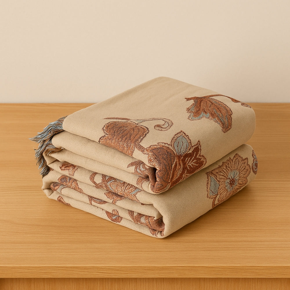 Floral Cotton Blanket with Tassel Trim
