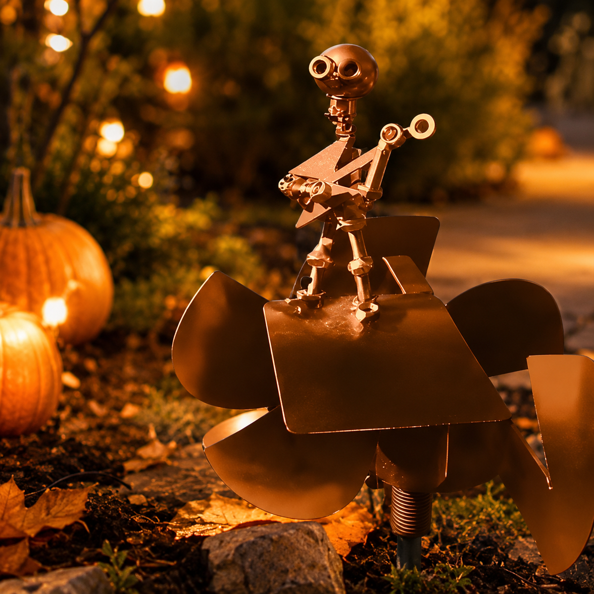 Halloween Skeleton Metal Drummers Garden Stake