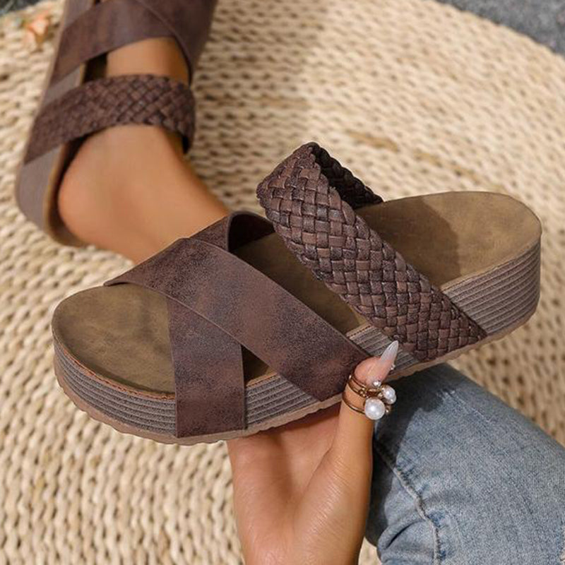 Women's Criss-Cross Woven Strap Wedge Sandals – Comfortable, Stylish & Perfect for Summer Days
