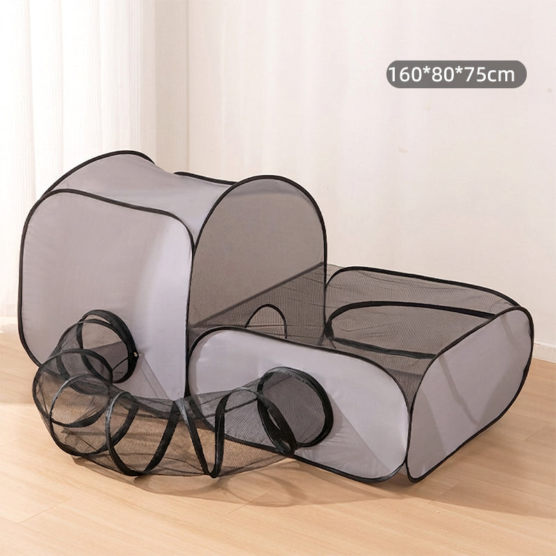 Cat Play Tent with Tunnel – Spacious Mesh Playpen for Rest & Explore