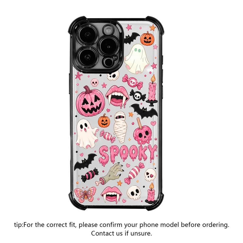 4-Corner Anti-Fall, Cute Candy Pumpkin Ghost Design, Transparent Non-Yellowing Shockproof Cover