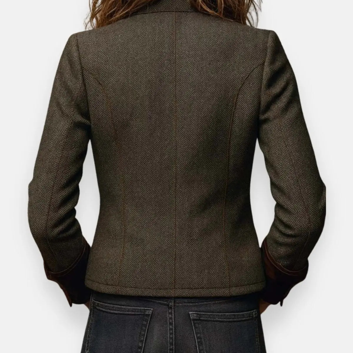 Women's Herringbone Tweed Utility Quilted Jacket with Gold Button Detail