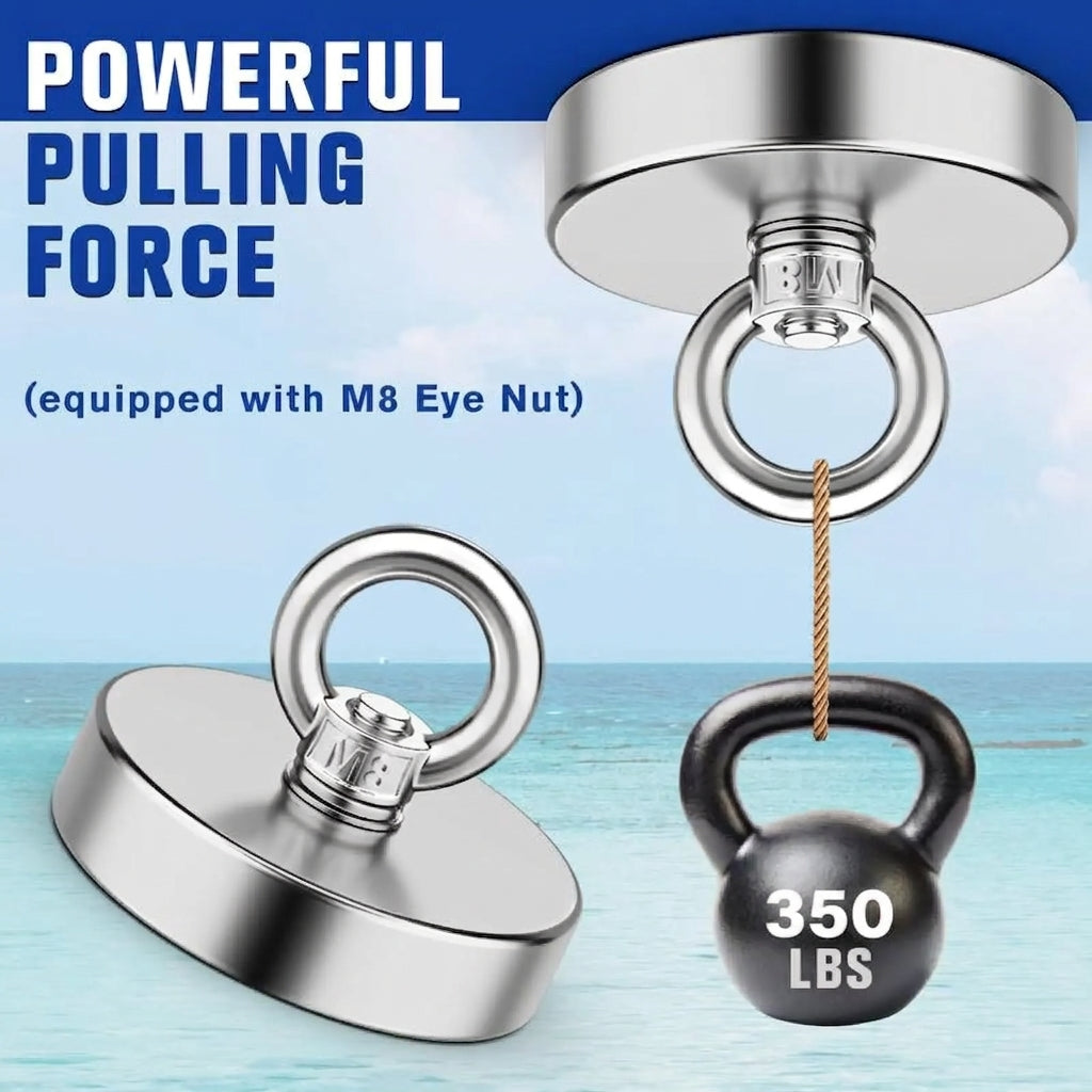 350 LBS Heavy Duty Fishing Magnet, Magnet with Countersunk Eyebolt
