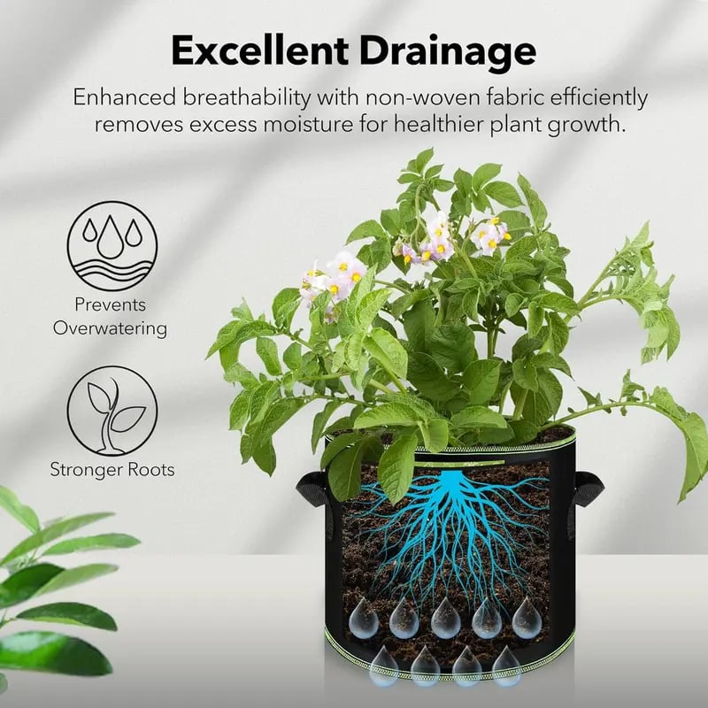 5-Pack 5 Gallon Grow Bags – Heavy Duty Aeration Fabric Pots with Handles for Vegetables, Flowers & Fruits