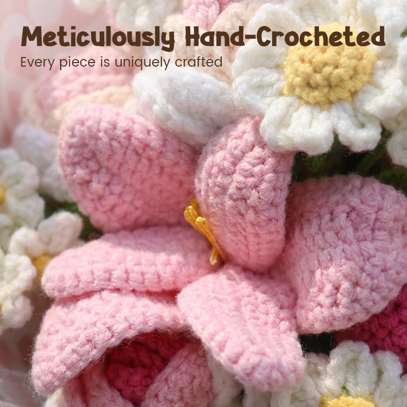Mother’s Day Gift Pink Crochet Lily Rose Tulip Bouquet