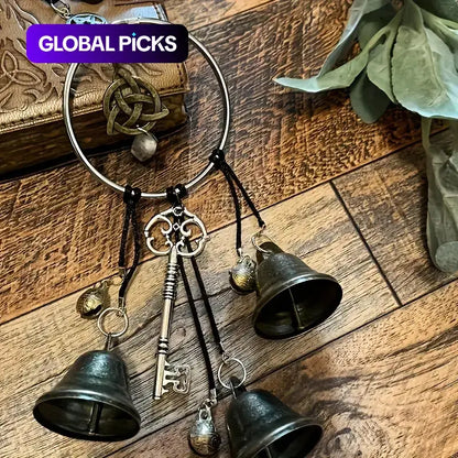 Vintage Witch Bells – Pentagram & Key Hanging Door Chime