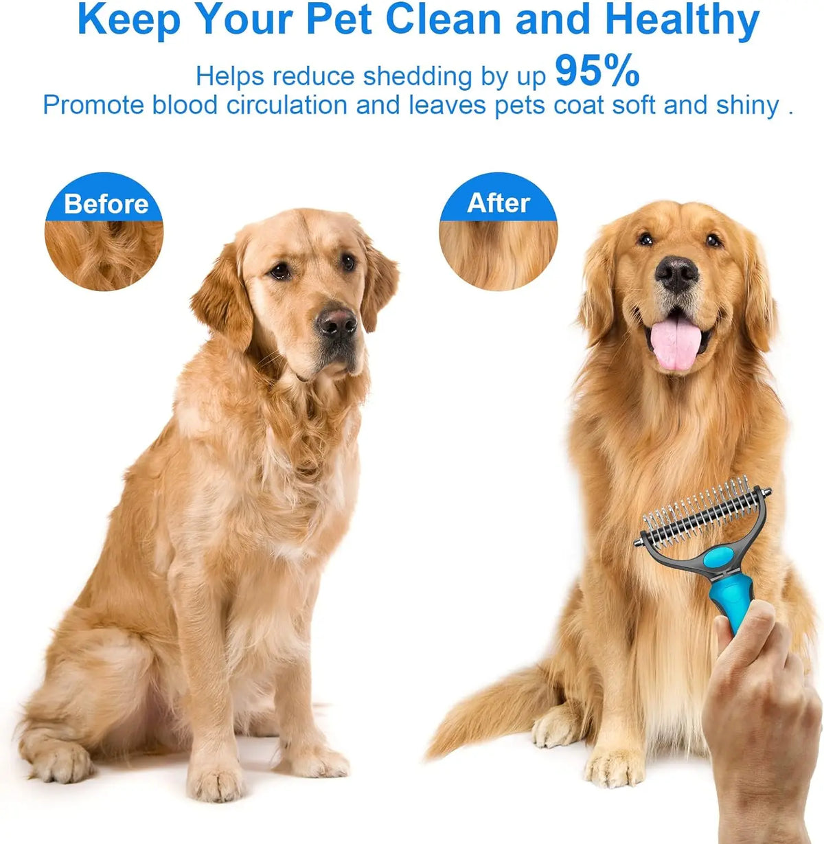 Pet Grooming Brush — Painless Shedding & Detangling Comb