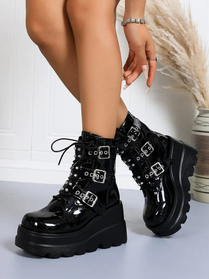 Women's Punk Faux Leather Ankle Boots