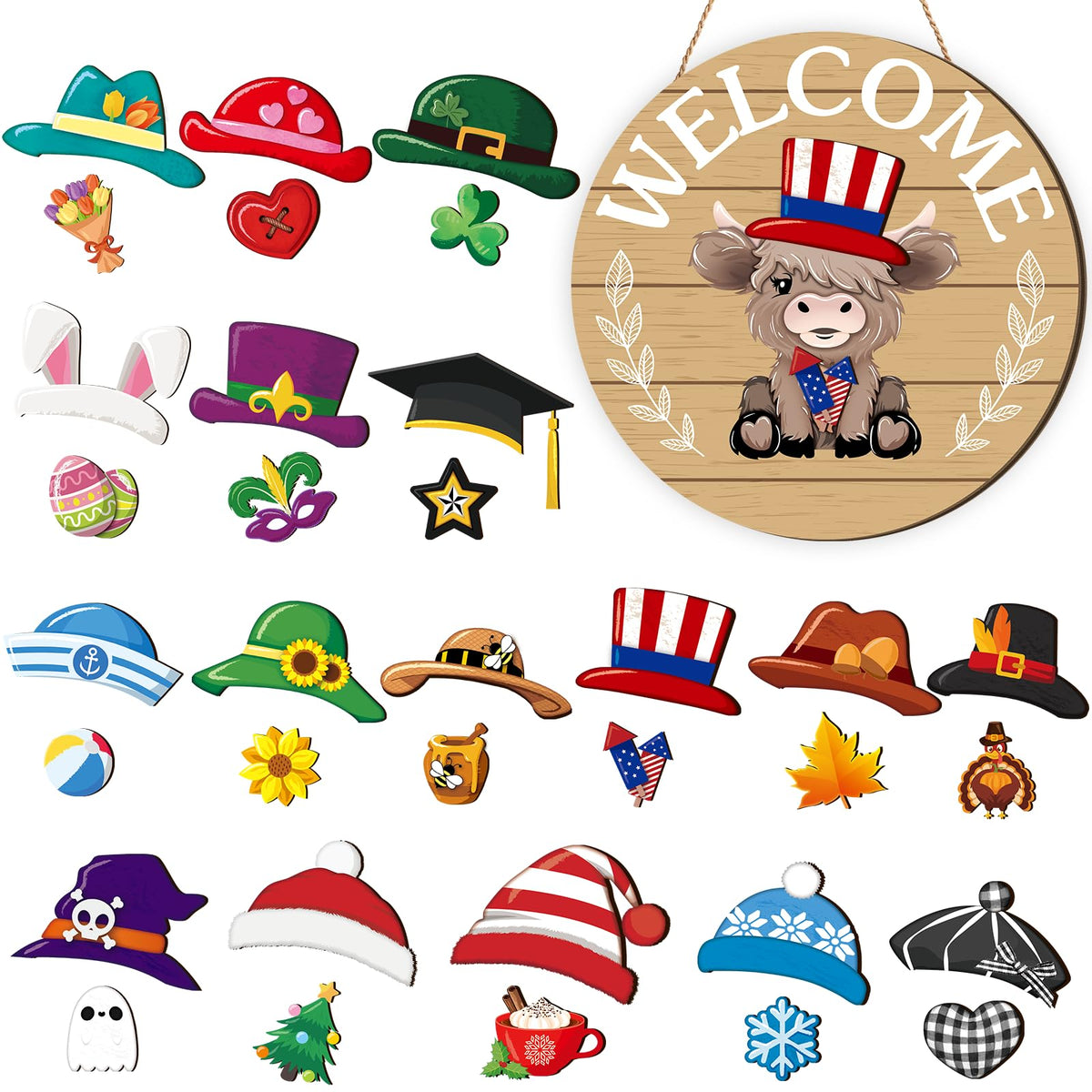 50% Off Limited Time 35Pcs Interchangeable Highland Cow Welcome Sign