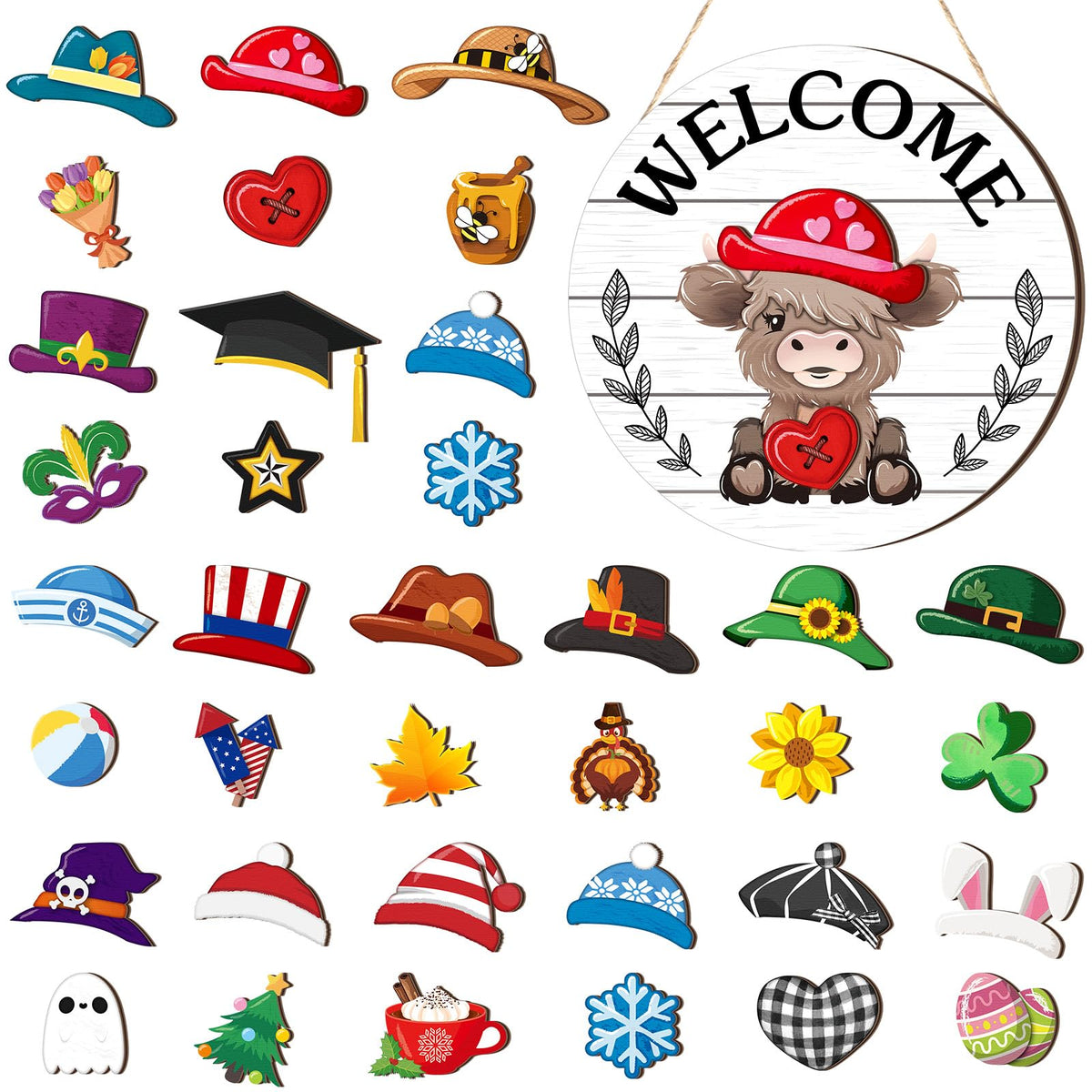 50% Off Limited Time 35Pcs Interchangeable Highland Cow Welcome Sign