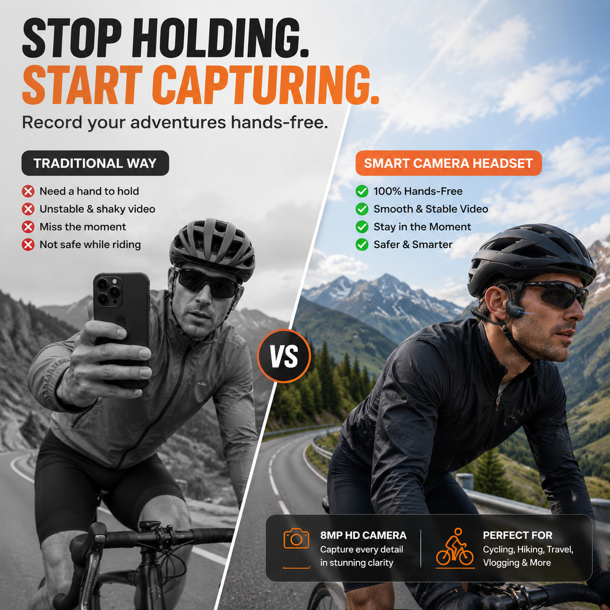 AI Smart Open-Ear Camera Headset – Hands-Free POV Recording, Audio & Real-Time Translation