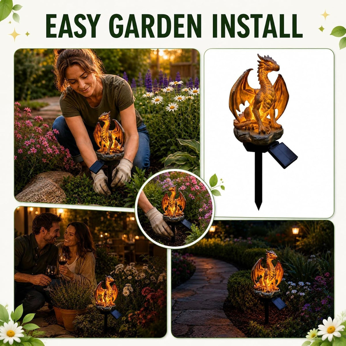 Dragon Lover's Gift Solar LED Dragon Statue – Waterproof Garden & Patio Ornament