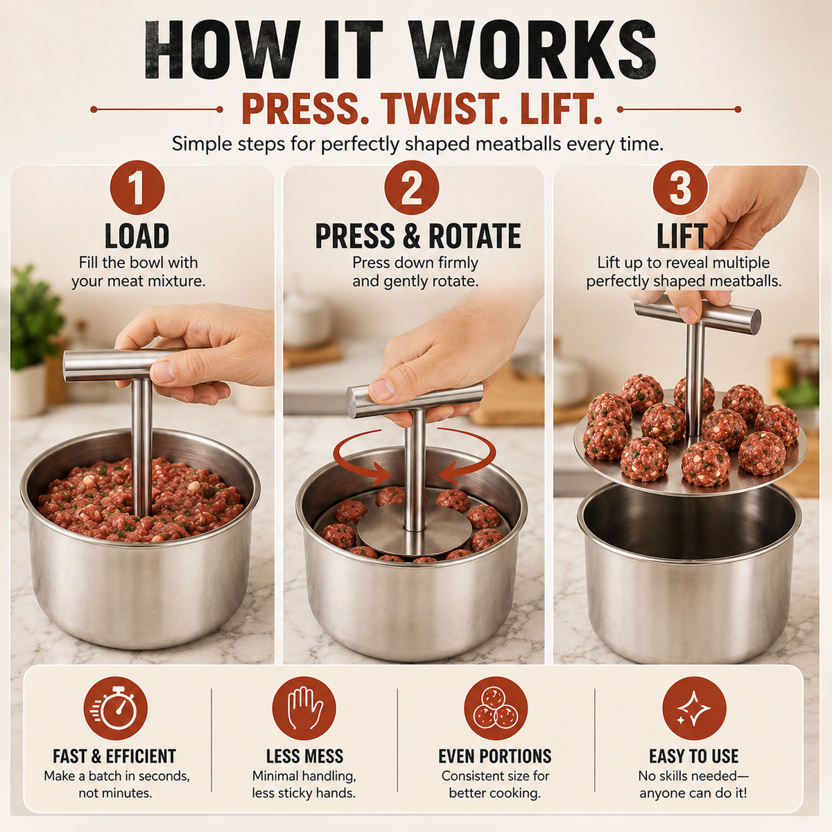 Stainless Steel Meatball Press for Uniform Home‑Made Meatballs