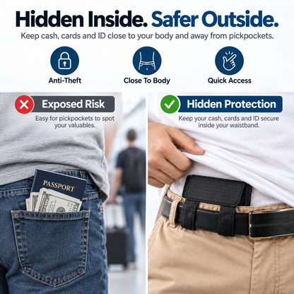 DISCREET TRAVEL ESSENTIAL | Hidden Belt Pouch – Under-Clothing Passport, Cash & Card Organizer
