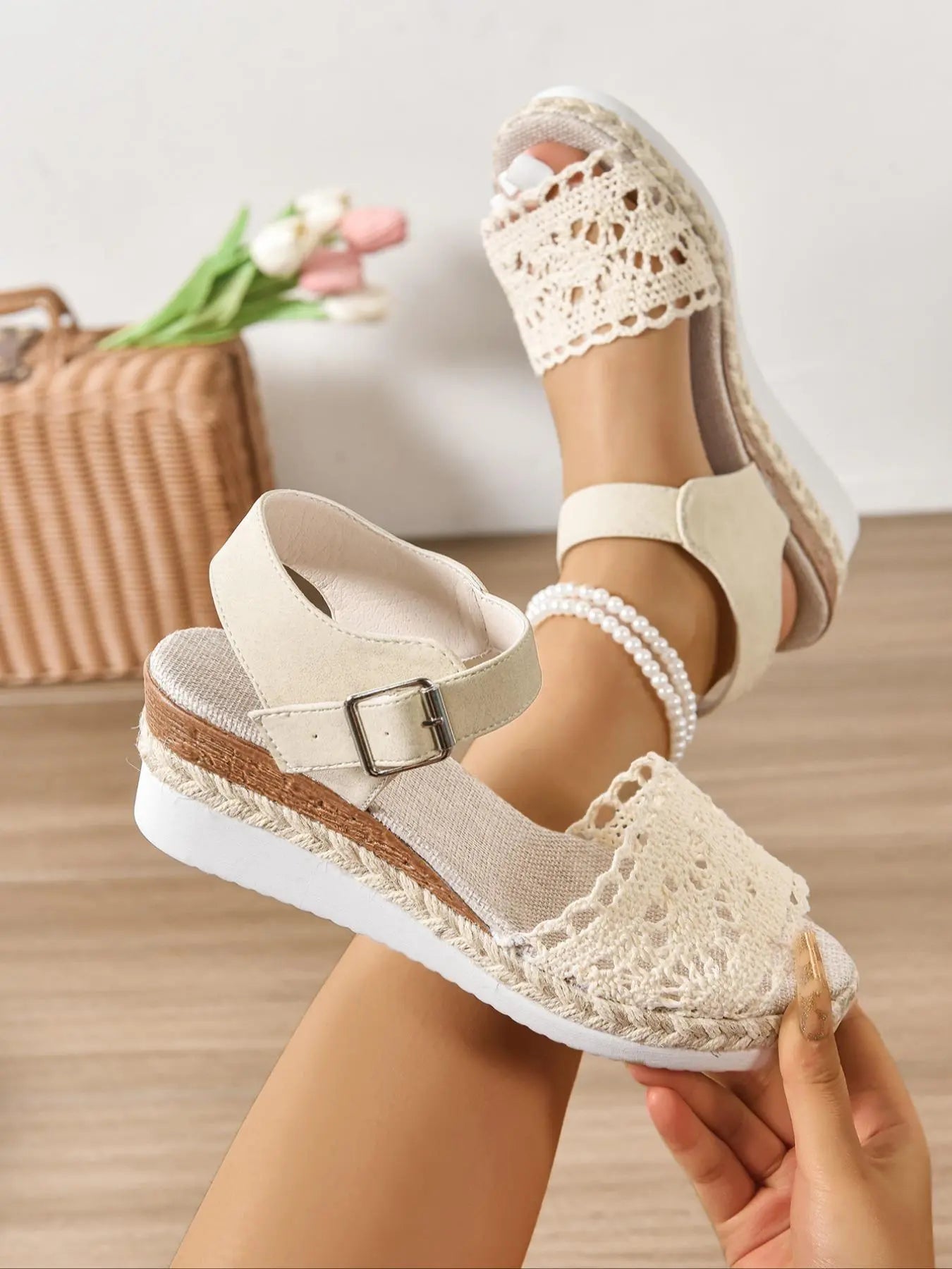 Women's Boho Sandals – Peep Toe, Platform, Lace-Up