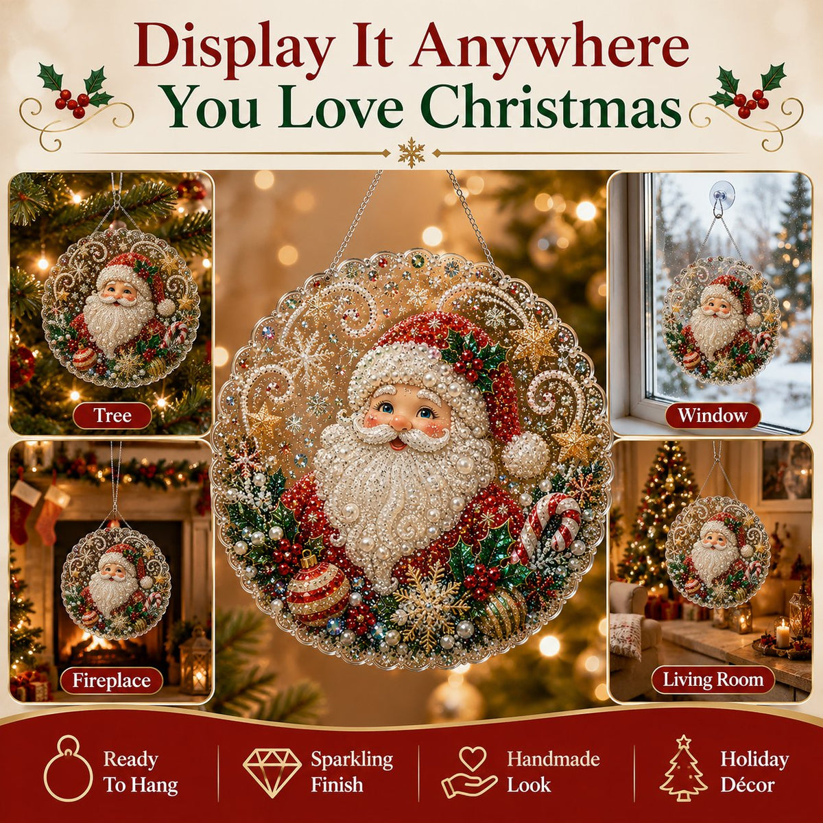 Premium Christmas Pearl Diamond Art Ornament Kit | DIY Holiday Hanging Decor