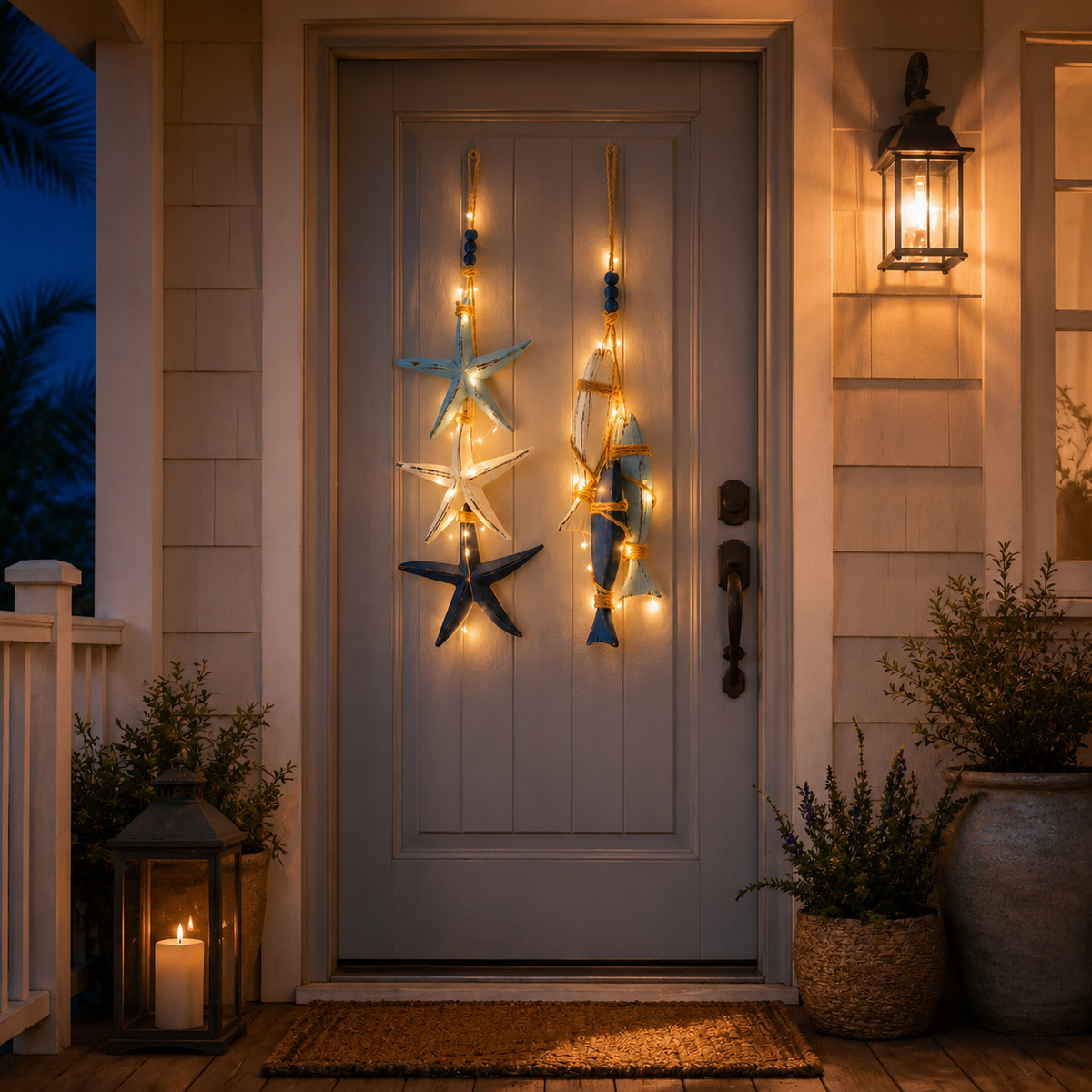2026 HOT SALELighted Coastal Wooden Starfish & Fish Hanging Decor