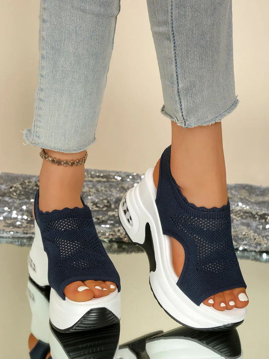Women's Knit Sandals – Minimalist, Chunky Sole, Low Heel
