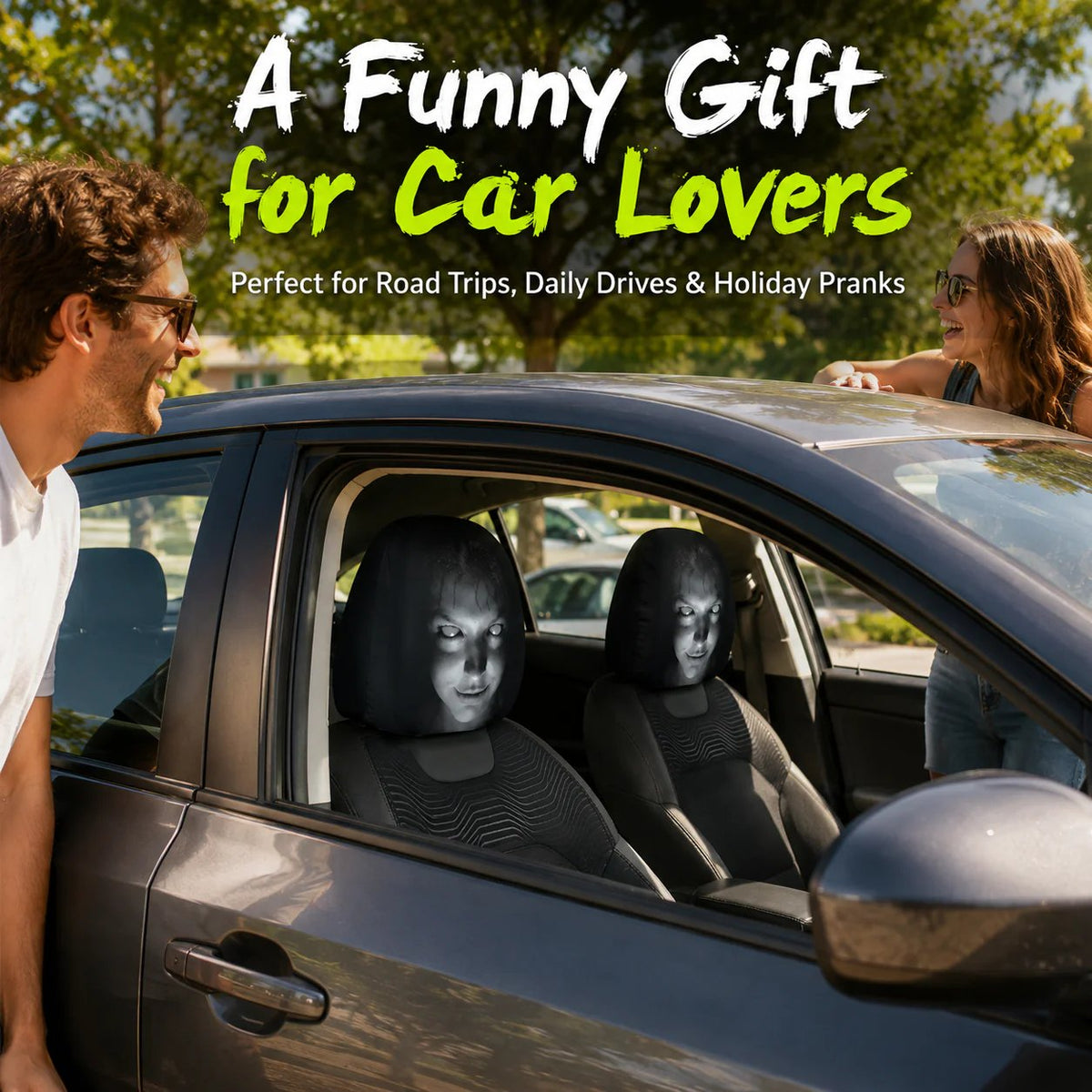 LAST DAY SALE 49% OFF- Funny Cartoon Car Headrest Covers – 2PCS Universal Fit