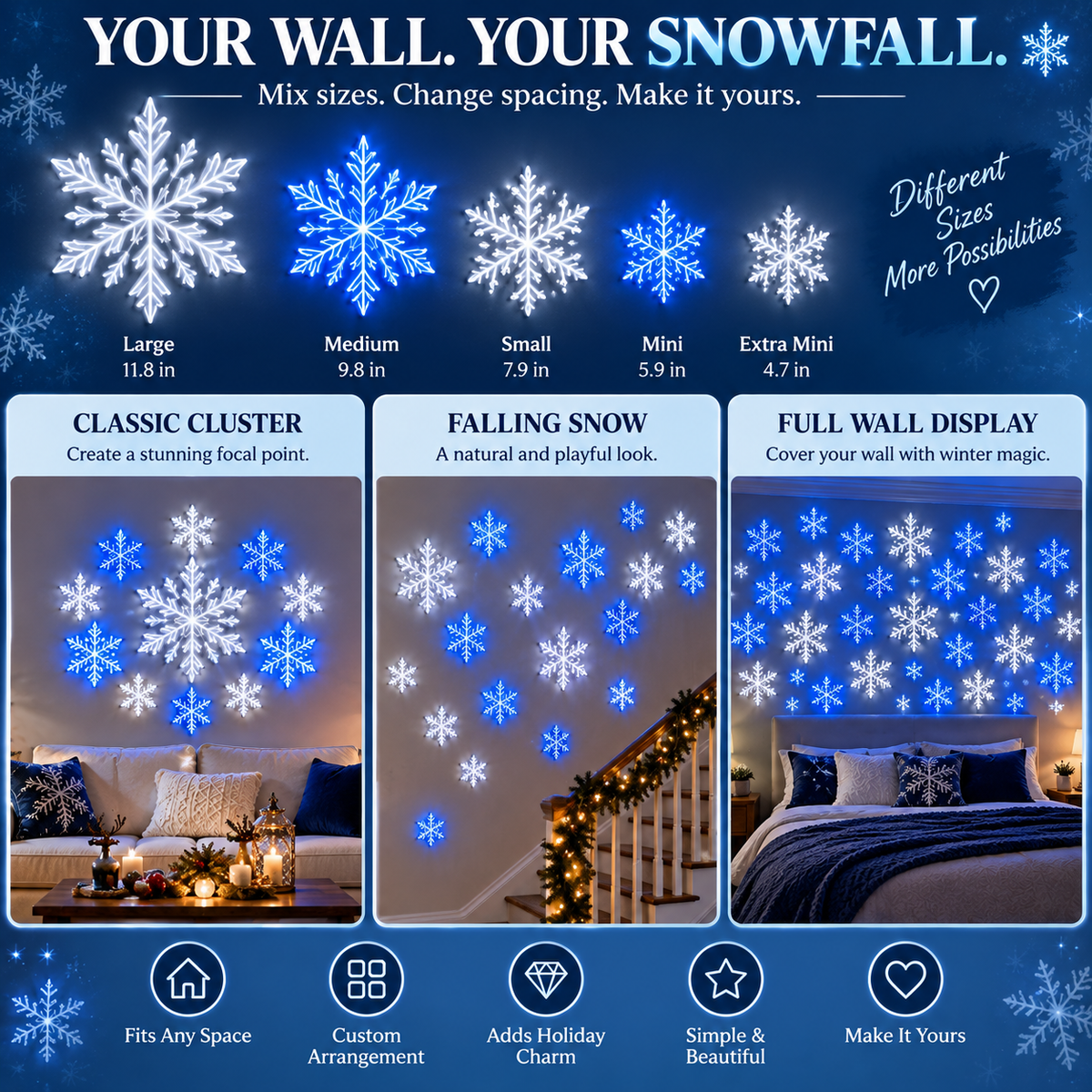 Snowflake Christmas Decor Set, Blue & White Holiday Ornaments