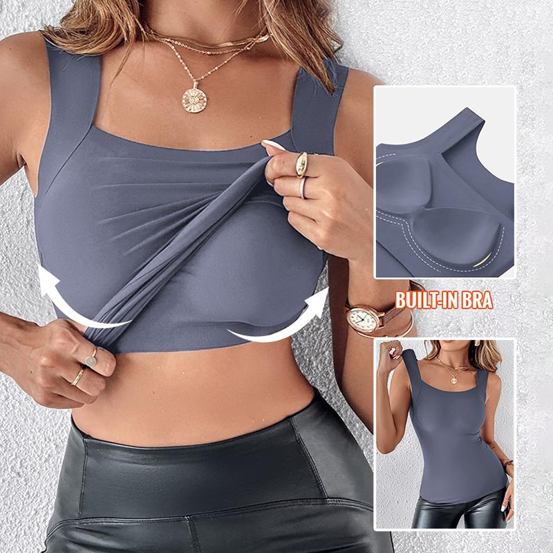 Buy 1 Free 1 - High Strechy Slim Fit Compression Built-in Bra Tank Top