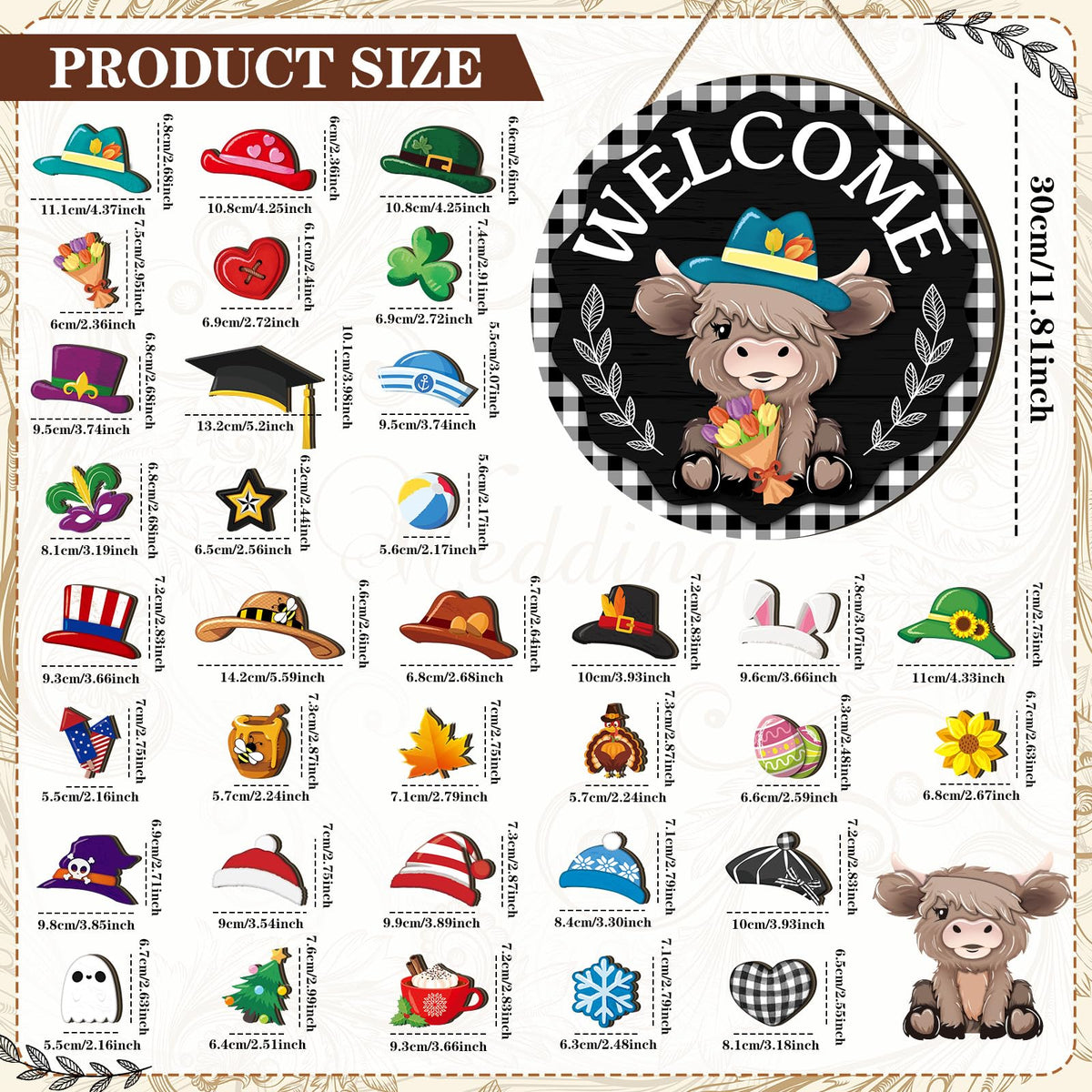 50% Off Limited Time 35Pcs Interchangeable Highland Cow Welcome Sign