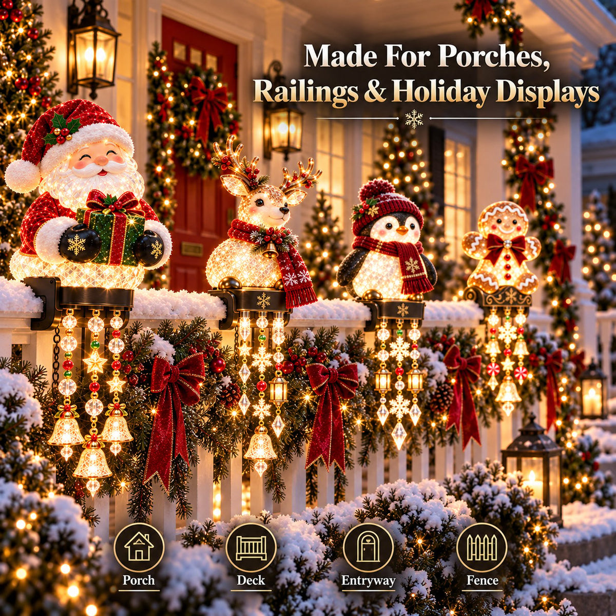 Christmas Porch Railing Lights – 4 Festive Character Designs