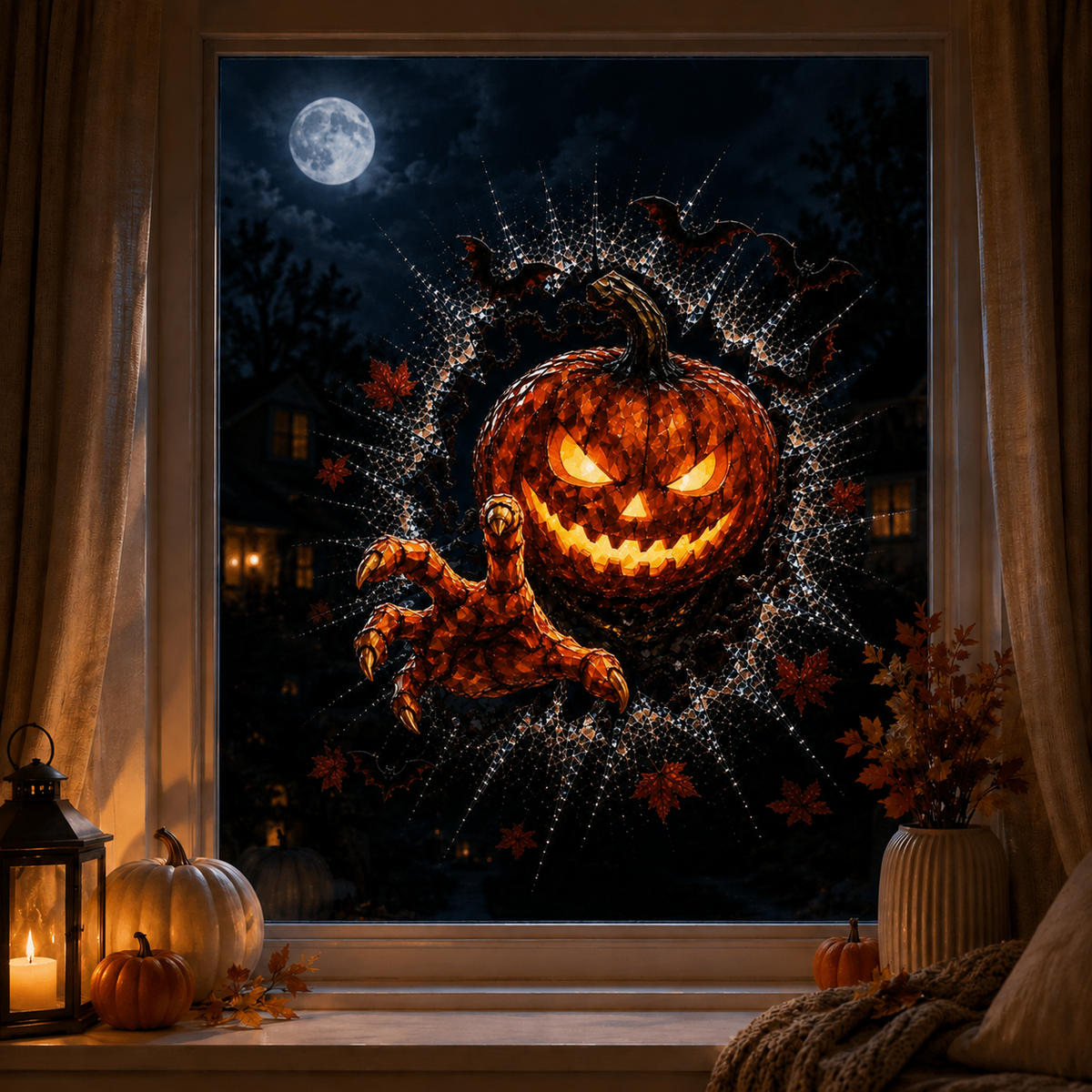 2026 Halloween Window Decals – 3D Crack Glass Spooky Decorations for a Haunted Halloween Scene