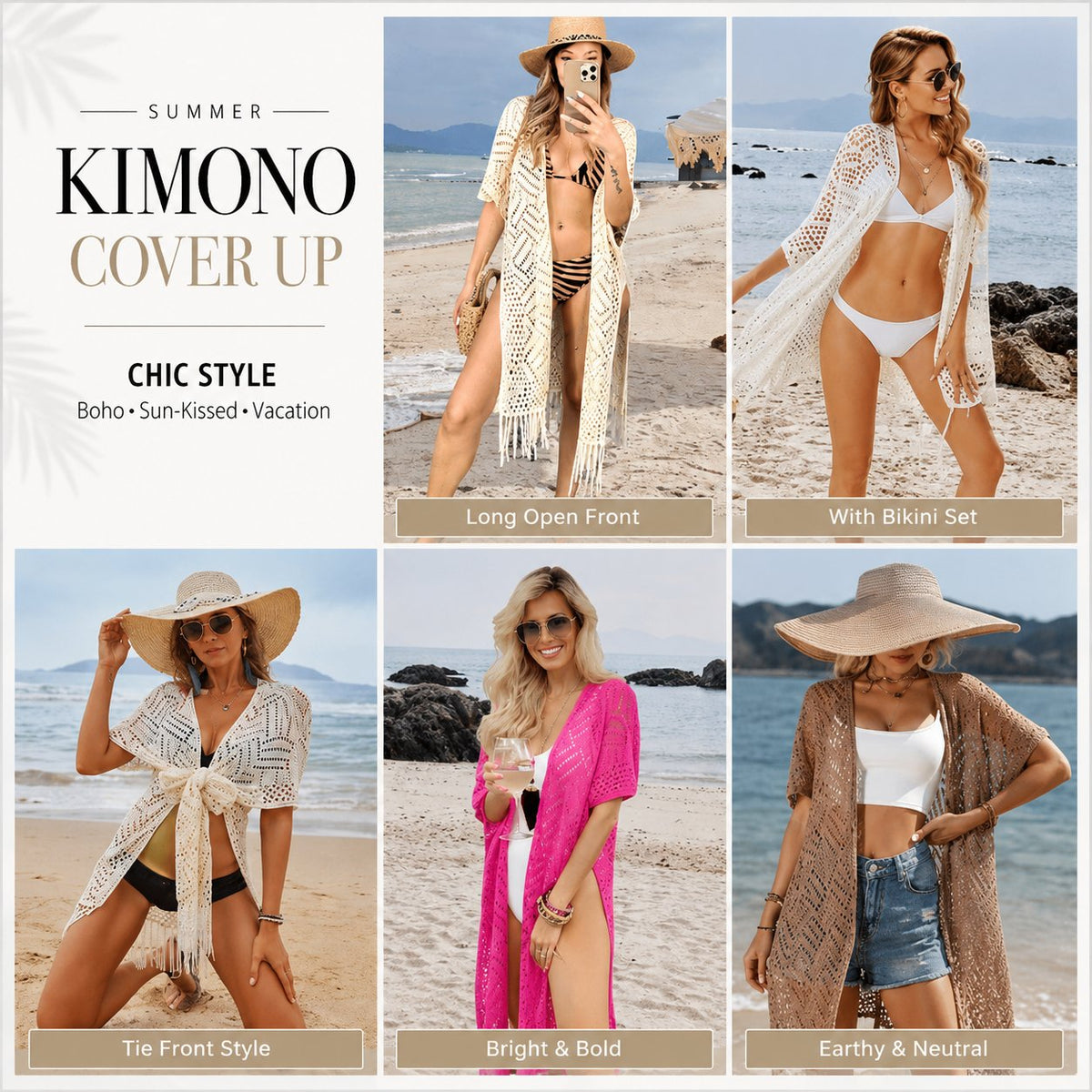 2026 Women’s Lightweight Knit Cardigan – Oversized Open Front, Hollow-Out Crochet Tassel Kimono Sweater for Spring & Summer